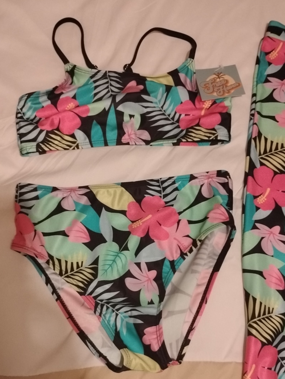 Kids Floral Two-Piece Swim Set - Black with Pink & Mint Floral